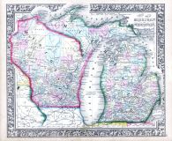Michigan and Wisconsin, World Atlas 1864 Mitchells New General Atlas